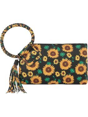 Women Black Yellow Leather Formal Purse Wristlet Wallet Casual Evening Handbag